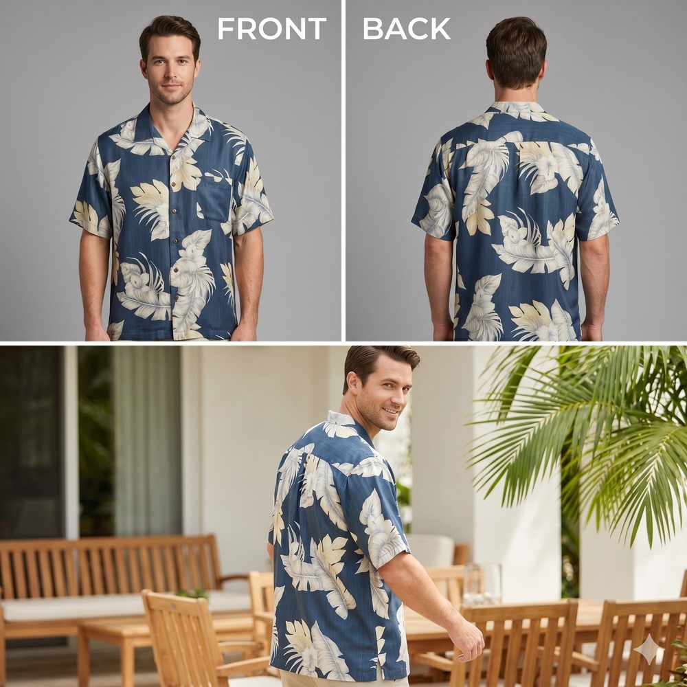 Tommy Bahama Mens Short Sleeve Silk Tropical Leaf Floral Camp Shirt Navy Blue XL - Picture 4 of 16